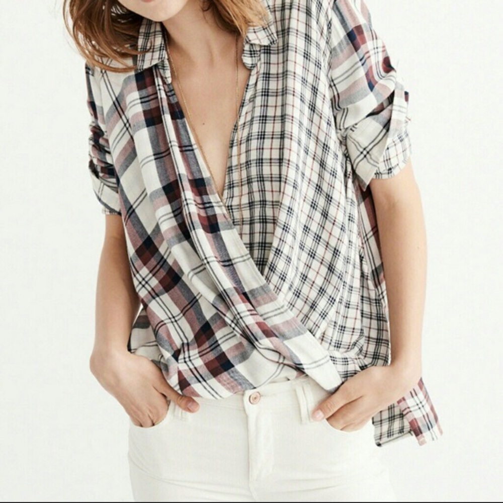 A&F Plaid Wrap Blouse